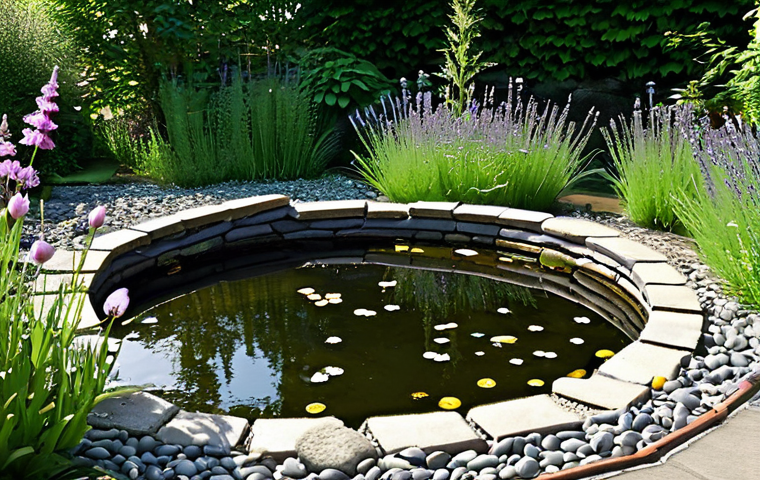**
A small, natural pond designed to attract insects. The pond is located in a garden with a mix of sunlight and shade. The water's edge features shallow areas with pebbles and a deeper section in the middle. Surrounding the pond are flowering plants like lavender and cosmos, attracting bees and butterflies. A few rocks and small pieces of wood are placed near the water for insects to rest on. Safe for work, appropriate content, fully clothed, modest, perfect anatomy, correct proportions, natural pose, high quality, professional.
**