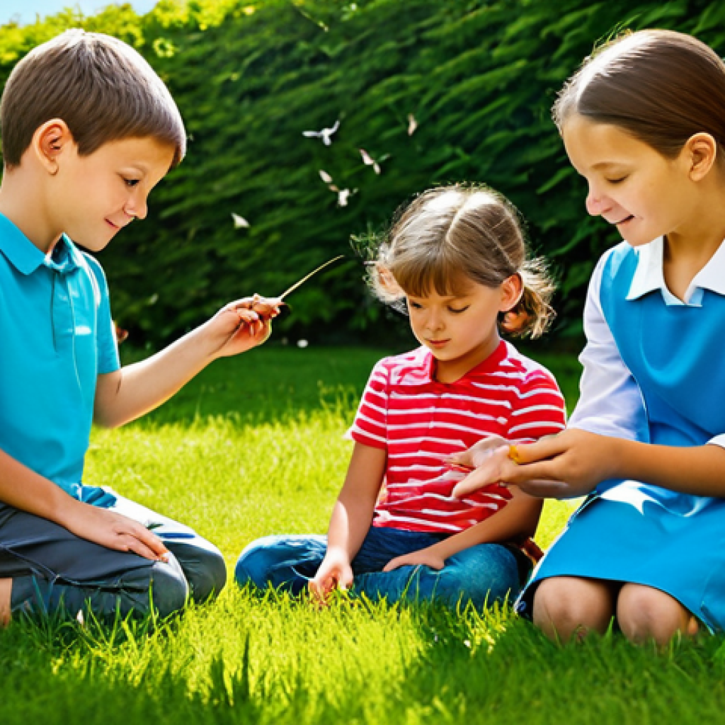 **
"Children observing insects in a vibrant, educational garden setting, fully clothed in appropriate attire, safe for work, family-friendly, perfect anatomy, correct proportions, natural pose, well-formed hands, proper finger count, diverse group of kids, sunny day, learning environment, modest clothing, high quality"
**