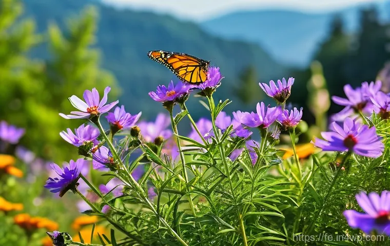 곤충 친화 정원의 가시성 증대 방법 - A vibrant and flourishing insect-friendly garden, bathed in the soft, warm glow of morning sunlight....