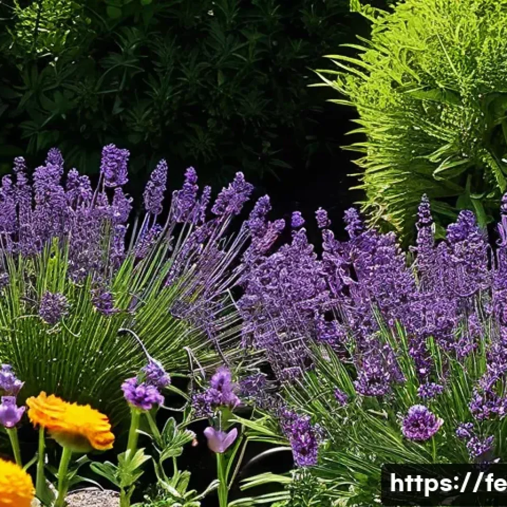 곤충 친화 정원에서의 자가 생태계 유지 전략 - A vibrant garden scene in spring showing diverse insects actively interacting with plants: honeybees...