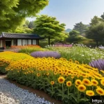 Home 20 곤충을 위한 정원 안전 관리 - A vibrant insect-friendly garden scene showcasing a variety of blooming flowers including dandelions...